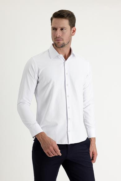 Erkek Giyim - BEYAZ L Beden Uzun Kol Slim Fit Dar Kesim Klasik Desenli Pamuklu Gömlek