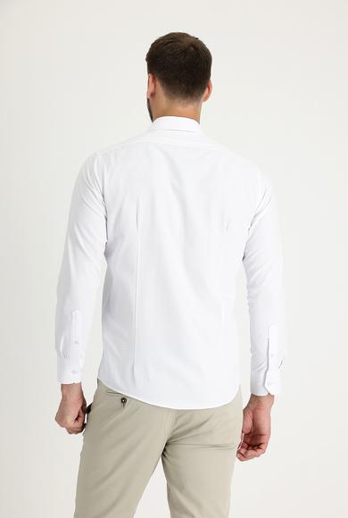 Erkek Giyim - BEYAZ M Beden Uzun Kol Slim Fit Klasik Desenli Pamuklu Gömlek