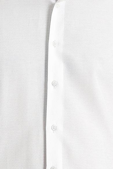 Erkek Giyim - BEYAZ M Beden Uzun Kol Slim Fit Desenli Pamuklu Gömlek