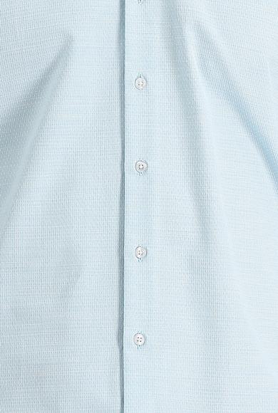 Erkek Giyim - AQUA MAVİSİ S Beden Uzun Kol Slim Fit Dar Kesim Klasik Desenli Pamuklu Gömlek