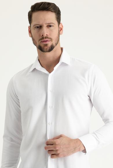 Erkek Giyim - BEYAZ M Beden Uzun Kol Slim Fit Pamuklu Gömlek