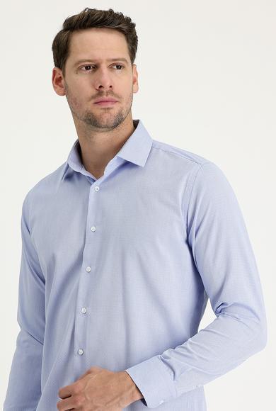 Erkek Giyim - UÇUK MAVİ M Beden Uzun Kol Slim Fit Desenli Pamuklu Gömlek