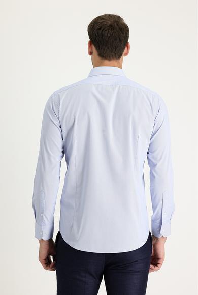 Erkek Giyim - AÇIK MAVİ M Beden Uzun Kol Slim Fit Desenli Pamuklu Gömlek