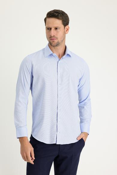 Erkek Giyim - UÇUK MAVİ M Beden Uzun Kol Slim Fit Desenli Pamuklu Gömlek