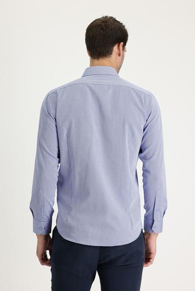 Erkek Giyim - KOYU MAVİ M Beden Uzun Kol Slim Fit Desenli Pamuklu Gömlek