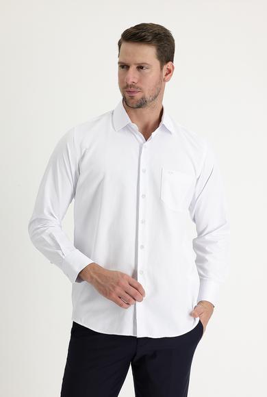 Erkek Giyim - BEYAZ M Beden Uzun Kol Desenli Gömlek