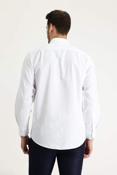 Erkek Giyim - BEYAZ M Beden Uzun Kol Klasik Desenli Pamuklu Gömlek