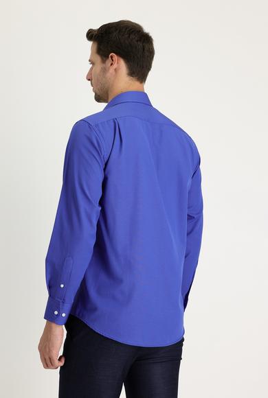 Erkek Giyim - SAKS MAVİ M Beden Uzun Kol Klasik Desenli Pamuklu Gömlek