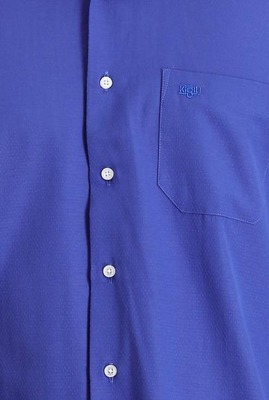 Erkek Giyim - SAKS MAVİ M Beden Uzun Kol Klasik Desenli Pamuklu Gömlek