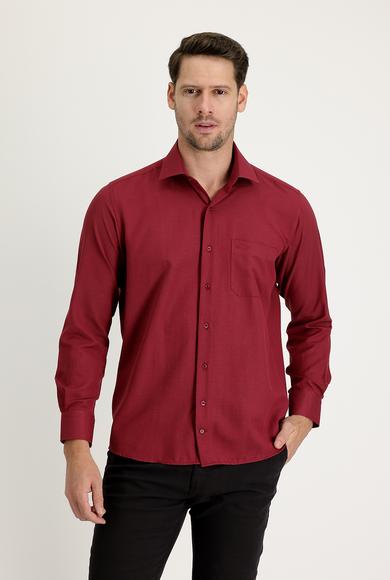 Erkek Giyim - AÇIK BORDO XXL Beden Uzun Kol Klasik Desenli Pamuklu Gömlek
