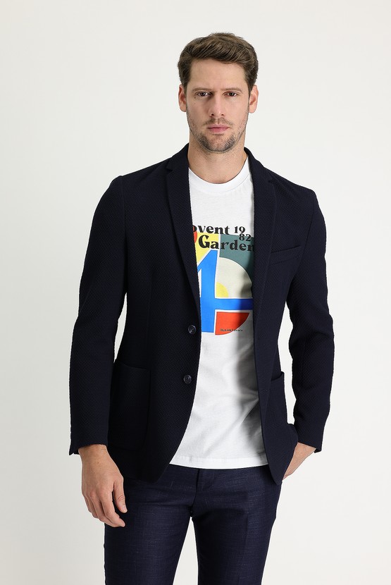 Erkek Giyim - Super Slim Fit Ekstra Dar Kesim Desenli Ceket