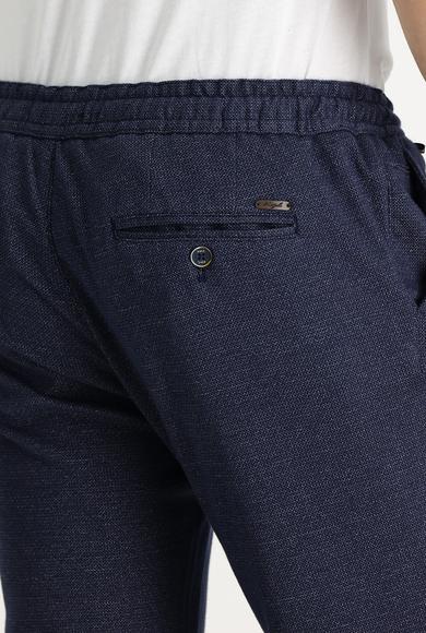 Erkek Giyim - ORTA LACİVERT 56 Beden Regular Fit Beli Lastikli İpli Desenli Pamuklu Pantolon