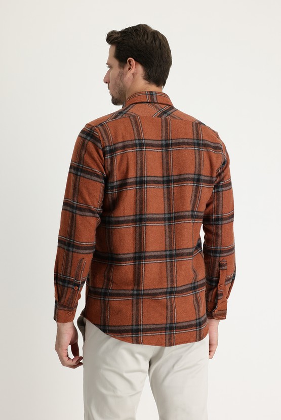 Erkek Giyim - Uzun Kol Regular Fit Ekose Shacket Oduncu Gömlek