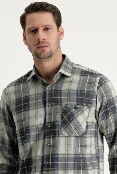 Erkek Giyim - AÇIK GRİ L Beden Regular Fit Ekose Shacket Oduncu Pamuklu Gömlek