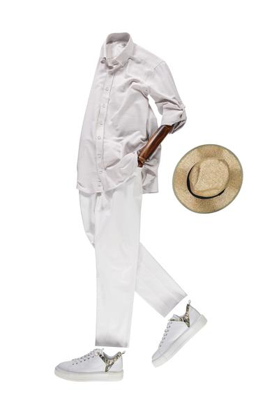 Erkek Giyim - BEYAZ 68 Beden Likralı Kanvas / Chino Pantolon
