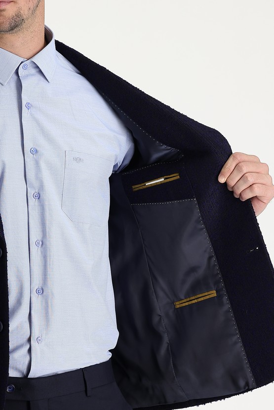 Erkek Giyim - Relax Fit Rahat Kesim Desenli Yünlü Ceket