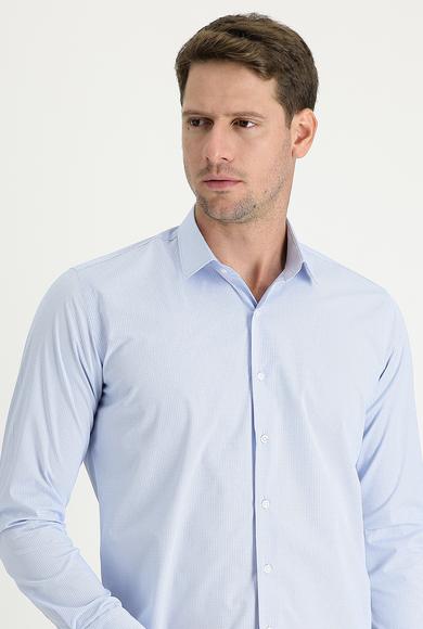 Erkek Giyim - Açık Mavi L Beden Uzun Kol Slim Fit Klasik Desenli Pamuklu Gömlek