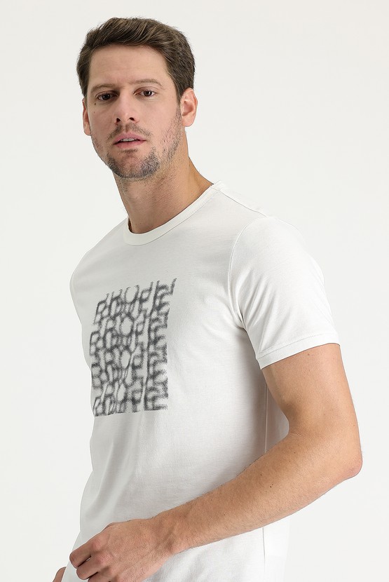 Erkek Giyim - Bisiklet Yaka Slim Fit Baskılı Pamuk Tişört