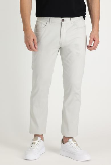 Erkek Giyim - EKRU 58 Beden Slim Fit Likralı Kanvas / Chino Pantolon