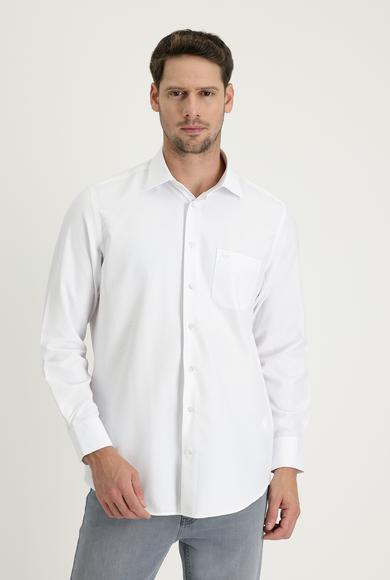Erkek Giyim - BEYAZ XXL Beden Uzun Kol Klasik Desenli Gömlek