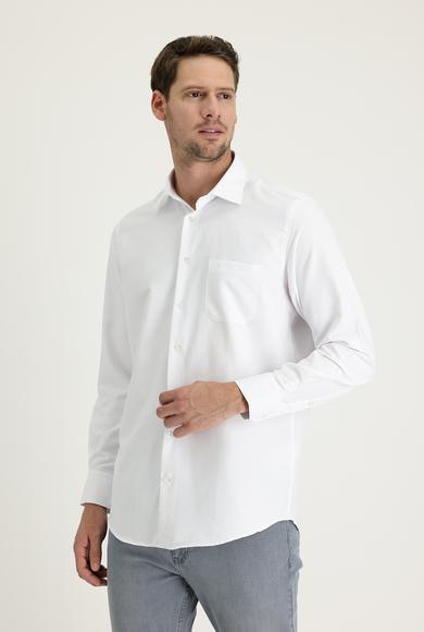 Erkek Giyim - BEYAZ XXL Beden Uzun Kol Klasik Desenli Gömlek