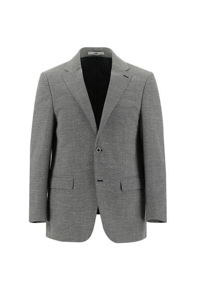 Erkek Giyim - SİYAH 62 Beden Regular Fit Desenli Keten Ceket
