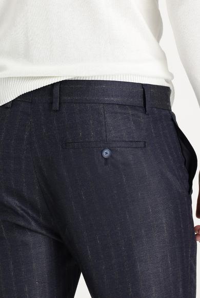 Erkek Giyim - ORTA FÜME 44 Beden Süper Slim Fit Desenli Klasik Pantolon