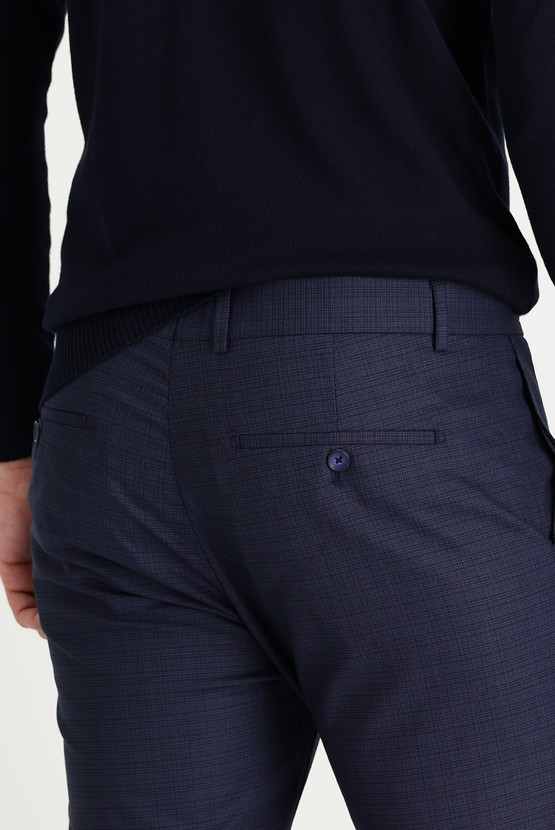 Erkek Giyim - Super Slim Fit Ekstra Dar Kesim Desenli Klasik Kumaş Pantolon