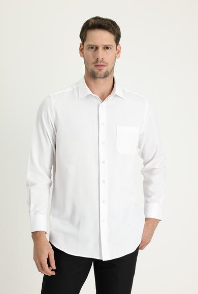 Erkek Giyim - BEYAZ L Beden Uzun Kol Klasik Desenli Gömlek