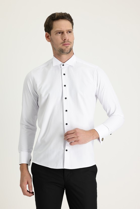 Erkek Giyim - Uzun Kol Ata Yaka Slim Fit Pamuklu Gömlek