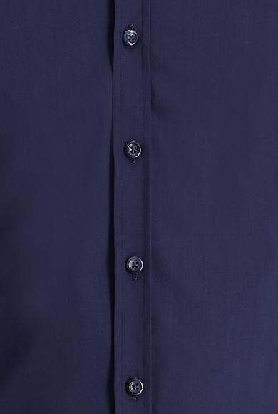 Erkek Giyim - KOYU LACİVERT L Beden Uzun Kol Super Slim Fit Ekstra Dar Kesim Klasik Pamuklu Gömlek