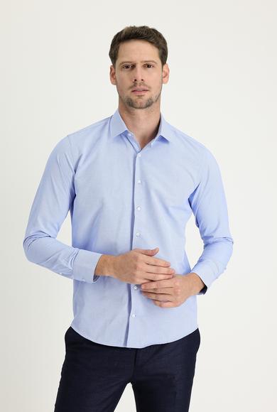Erkek Giyim - MAVİ M Beden Uzun Kol Slim Fit Dar Kesim Klasik Desenli Pamuklu Gömlek