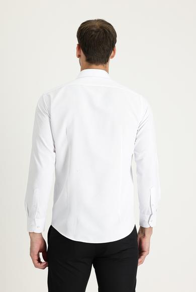 Erkek Giyim - BEYAZ XXL Beden Uzun Kol Slim Fit Klasik Desenli Pamuklu Gömlek