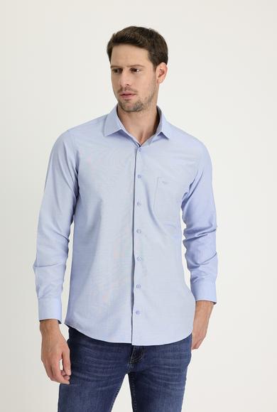Erkek Giyim - UÇUK MAVİ 4X Beden Uzun Kol Klasik Desenli Gömlek