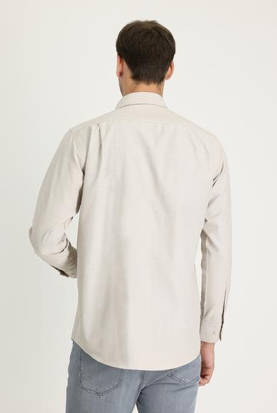 Erkek Giyim - AÇIK BEJ 4X Beden Uzun Kol Klasik Desenli Gömlek