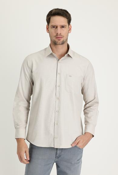 Erkek Giyim - AÇIK BEJ 4X Beden Uzun Kol Klasik Desenli Gömlek