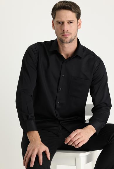 Erkek Giyim - SİYAH XXL Beden Uzun Kol Klasik Desenli Pamuklu Gömlek