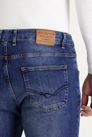 Erkek Giyim - KOYU MAVİ 50 Beden Slim Fit Likralı Denim Pantolon