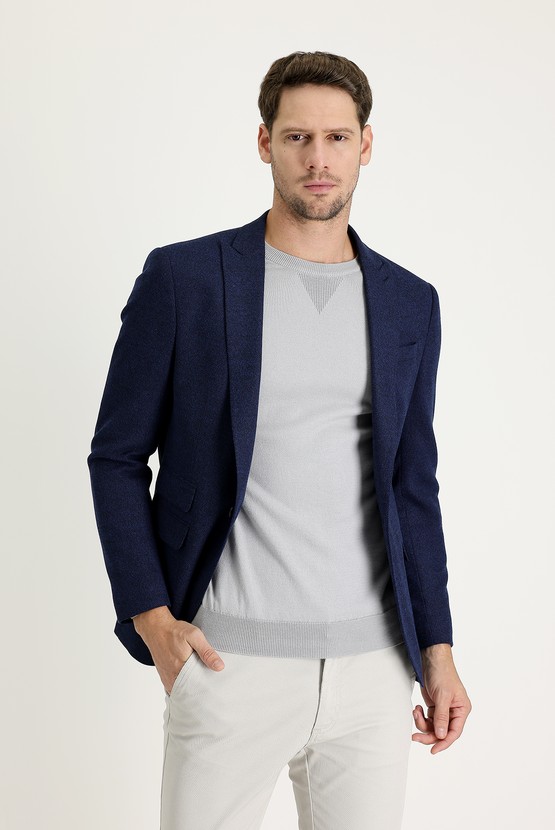 Erkek Giyim - Super Slim Fit Ekstra Dar Kesim Blazer Kuşgözü Ceket