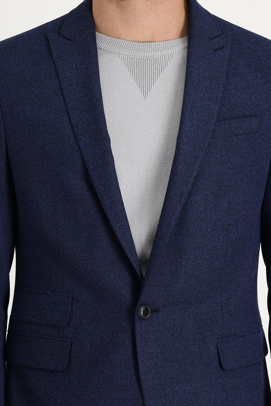 Erkek Giyim - Super Slim Fit Ekstra Dar Kesim Blazer Kuşgözü Ceket