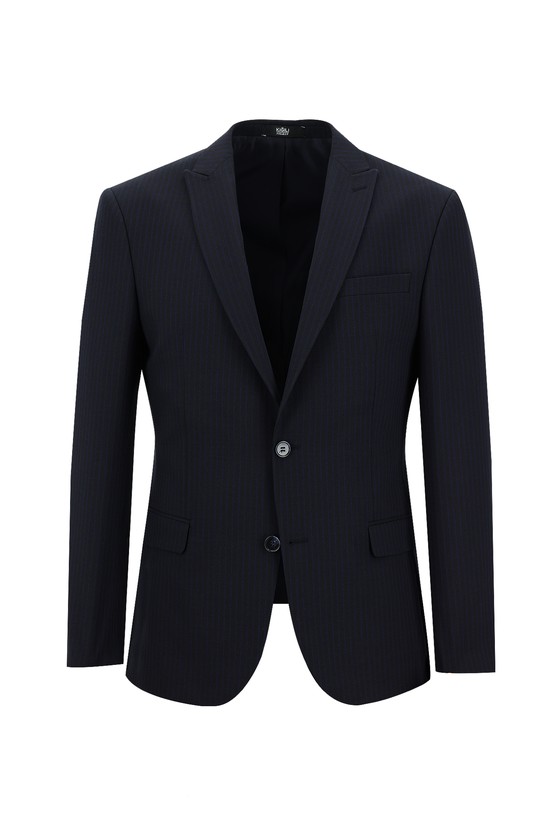 Erkek Giyim - Süper Slim Fit Klasik Çizgili Takım Elbise