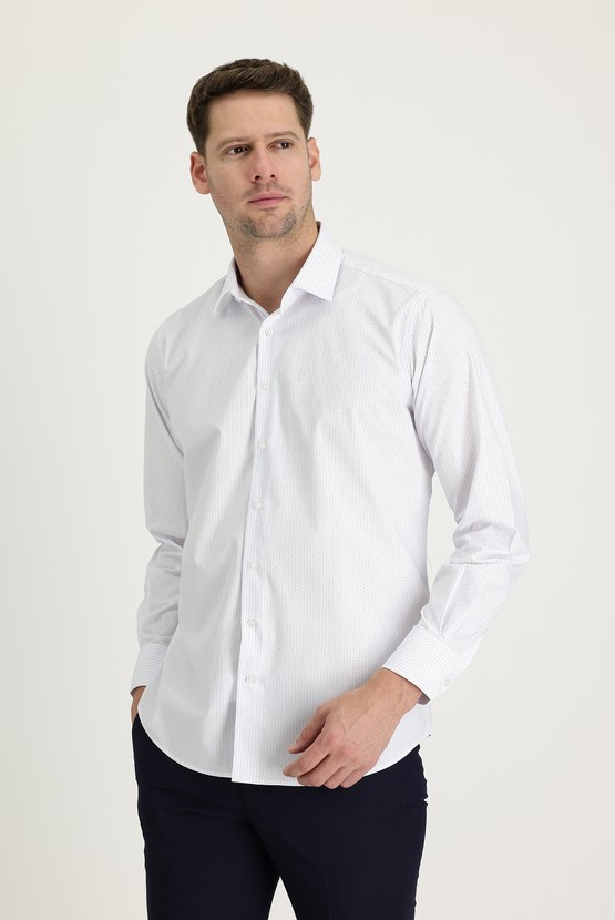 Erkek Giyim - Uzun Kol Slim Fit Klasik Desenli Gömlek
