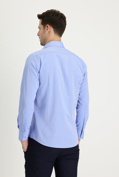 Erkek Giyim - AÇIK MAVİ L Beden Uzun Kol Slim Fit Desenli Pamuklu Gömlek
