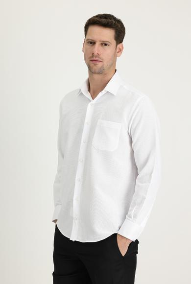 Erkek Giyim - BEYAZ L Beden Uzun Kol Klasik Desenli Pamuklu Gömlek