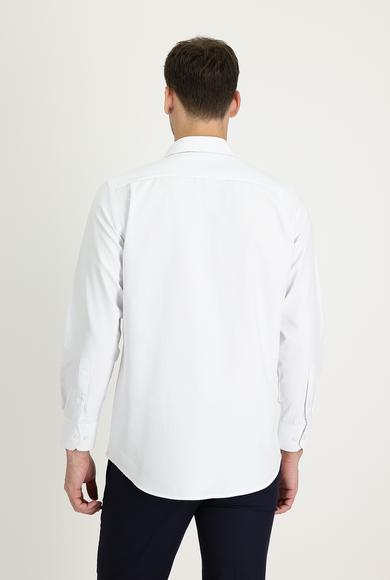 Erkek Giyim - KIRIK BEYAZ L Beden Uzun Kol Klasik Desenli Gömlek