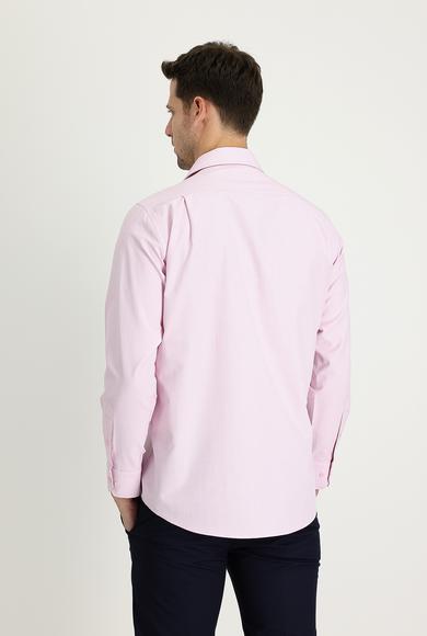 Erkek Giyim - ORTA PEMBE 3X Beden Uzun Kol Klasik Desenli Pamuklu Gömlek