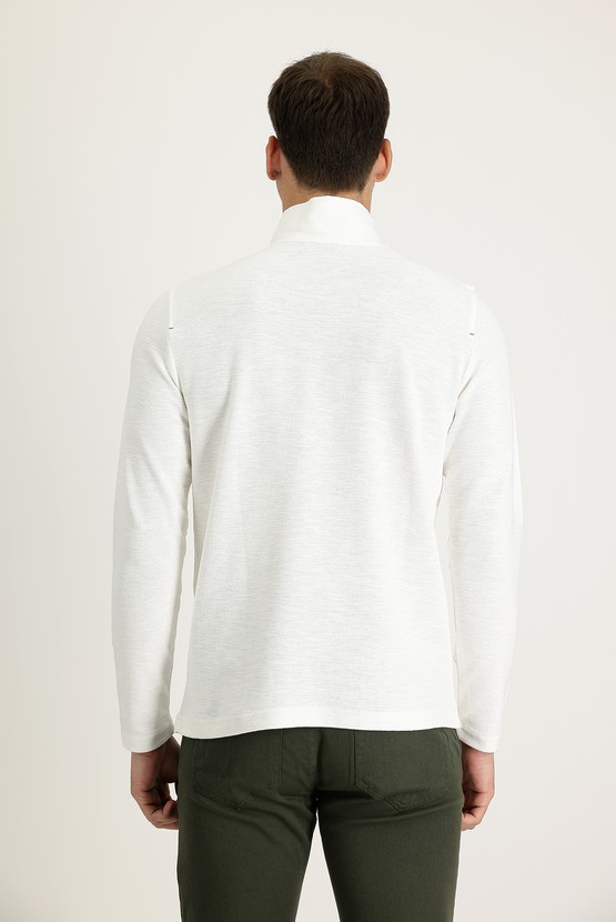Erkek Giyim - Bato Yaka Fermuarlı Nakışlı Sweatshirt