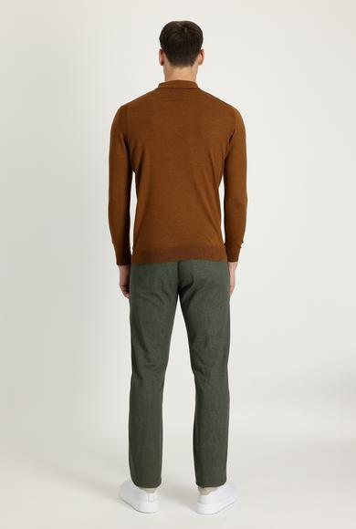 Erkek Giyim - ORTA HAKİ 56 Beden Regular Fit Desenli Likralı Kanvas / Chino Pantolon