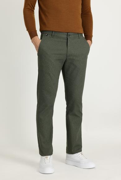 Erkek Giyim - ORTA HAKİ 56 Beden Regular Fit Desenli Likralı Kanvas / Chino Pantolon