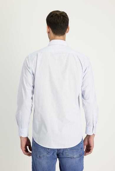 Erkek Giyim - UÇUK MAVİ XL Beden Uzun Kol Regular Fit Çizgili Pamuklu Gömlek